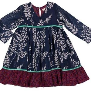 Pink Chicken Girls Boho Empire Waist Floral Cotton Print Midi Dress Sz 8 Years